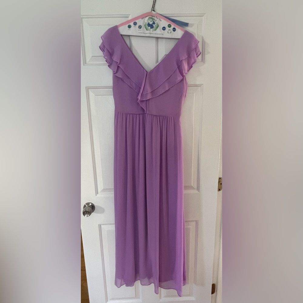 DKNY V-Neck Double Ruffle Chiffon Cap Sleeve Maxi Dress